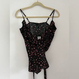 Veromoda Black wrap around spaghetti strap top with red dots